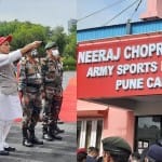नीरज चोपड़ा के नाम पर बने स्टेडियमका उद्घाटन करते राजनाथ सिंह