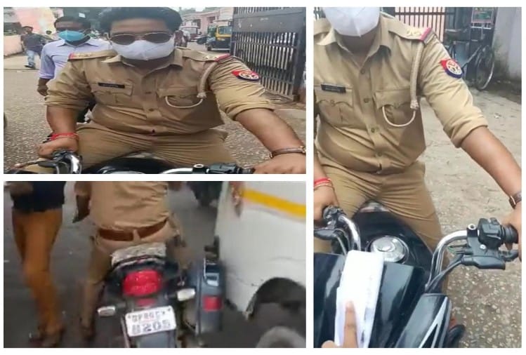 बलियाबिना हेलमेट के बाइक सवार दरोगा खुद घिरे, युवाओं से बचकर भागे