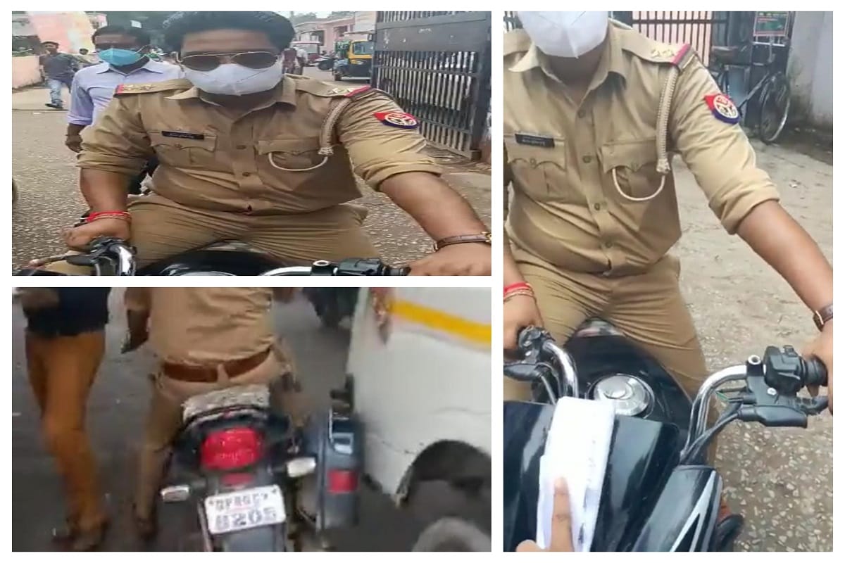 Youth surrounded by bike rider Sub inspector without helmet in Ballia video viral