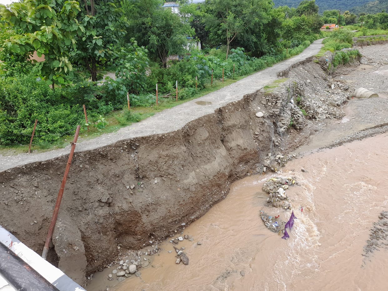 Nimbuchaur-Satichaur road shed due to the erosion of Sukhro river