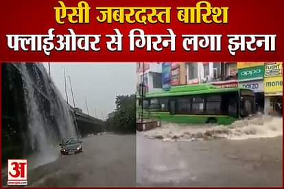 heavy rain lashes delhi roads becomes sea flyover becomes waterfall