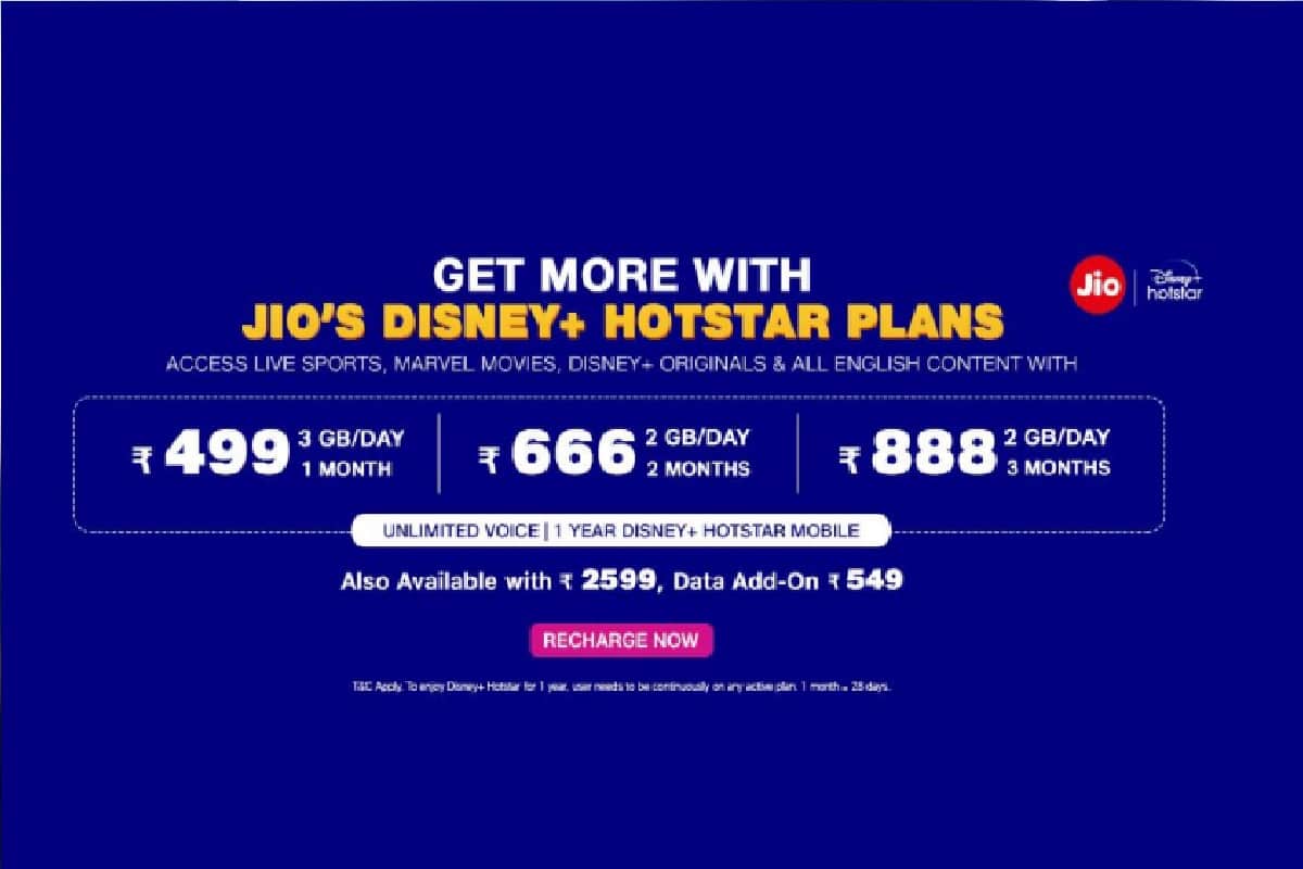 JIO HAVE LAUNCHED 5 NEW PREPAID PLANS WITH DISNEY PLUS HOTSTAR ONE 1 YEAR FREE SUBSCRIPTIONS ALL DETAILS HERE