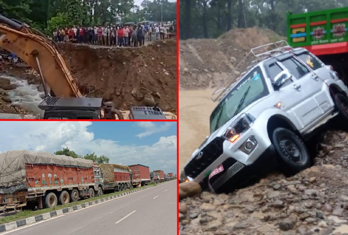 Landslide in Nepal Long queue of trucks at Sonauli border