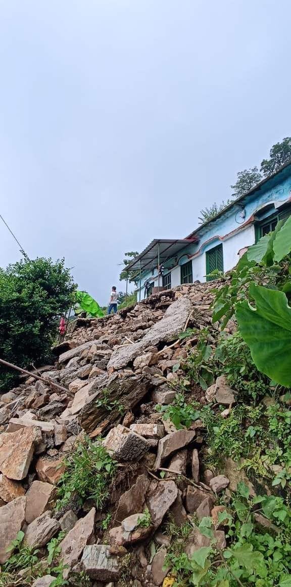 Residential building in danger of landslide