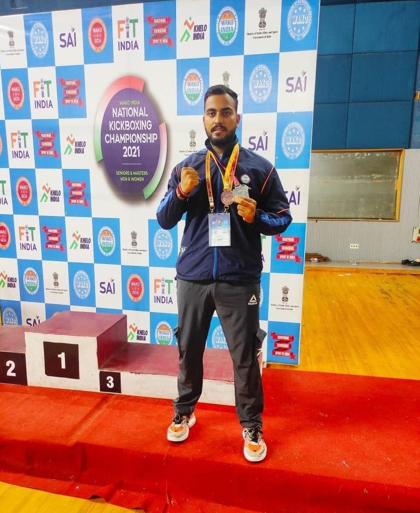 Akhil won silver and bronze medals in national level kick boxing