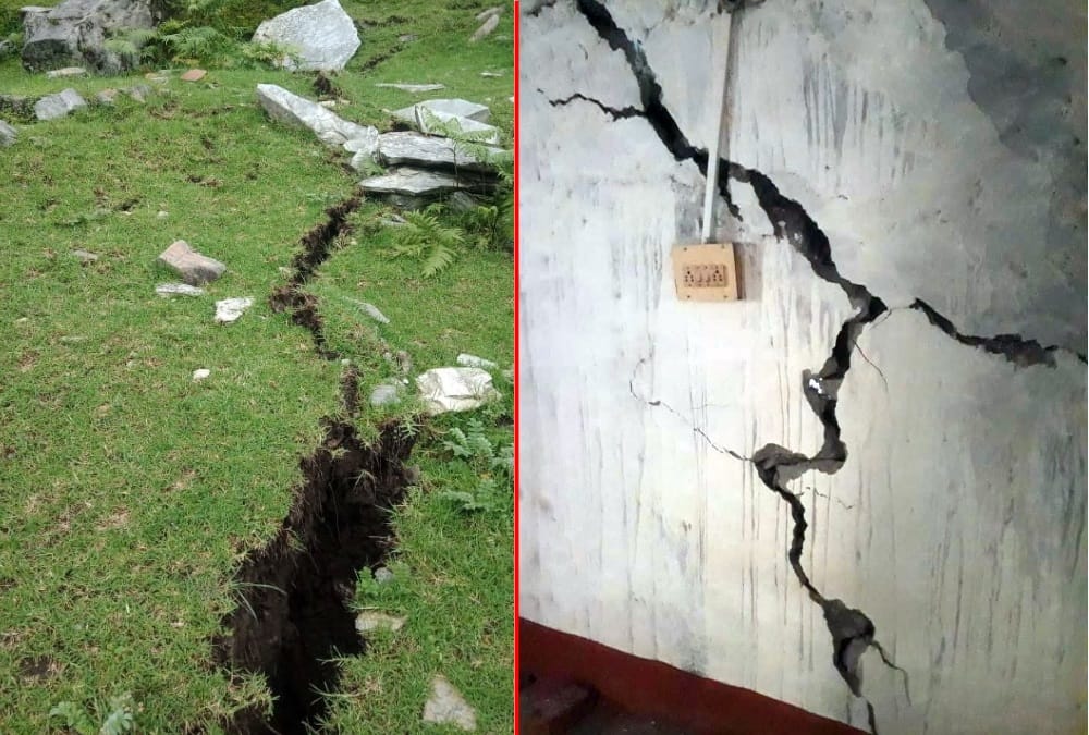 Uttarakhand weather latest news : Big Creaks in Munsiyari Village House and land after Heavy Rainfall photos