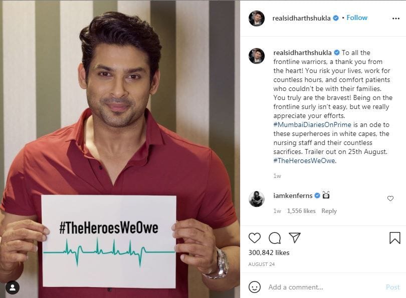 sidharth shukla last post on social media platform