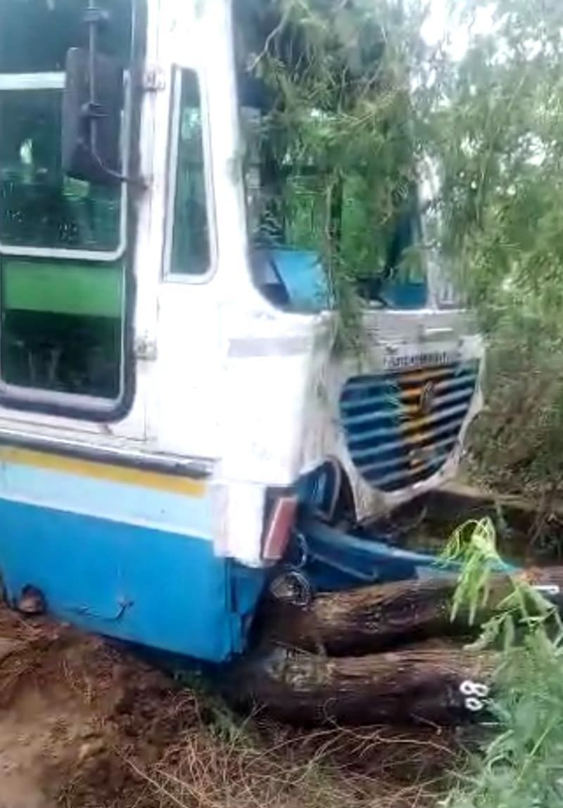 Bus collided with a tree due to deteriorating health of the driver