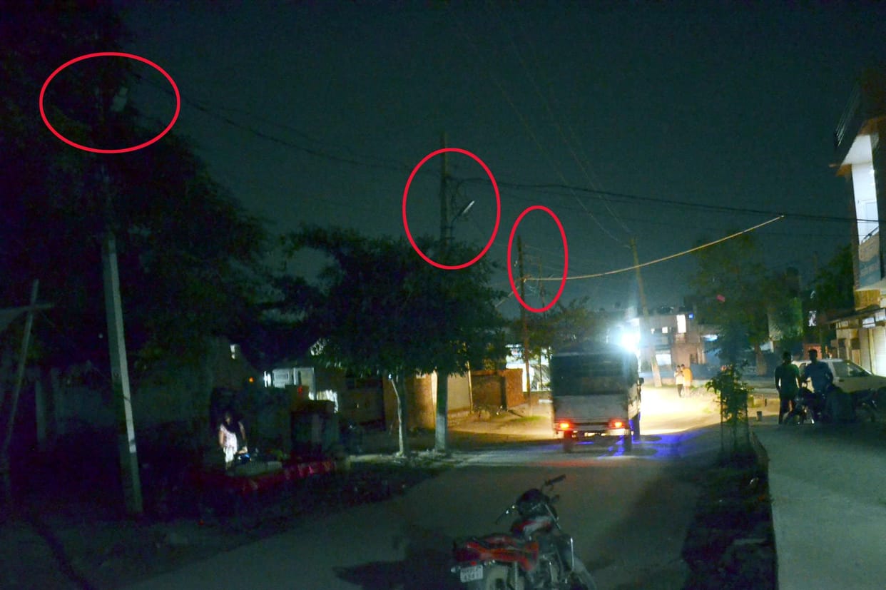 Street lights were closed on Nanheda Market Road, it gets dark in the evening