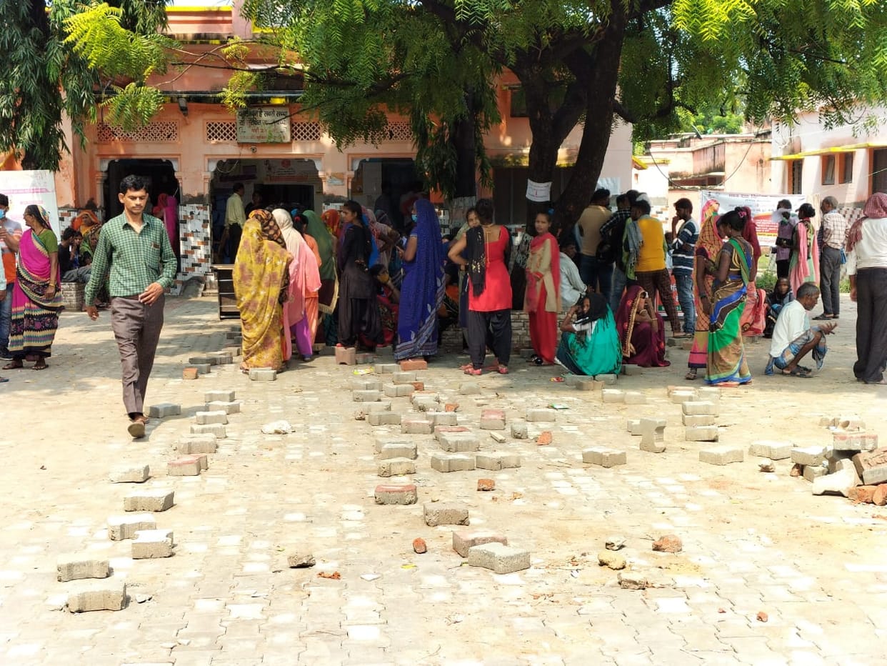 brick line put on Varanasi pindra phc for corona vaccine assault on selling space