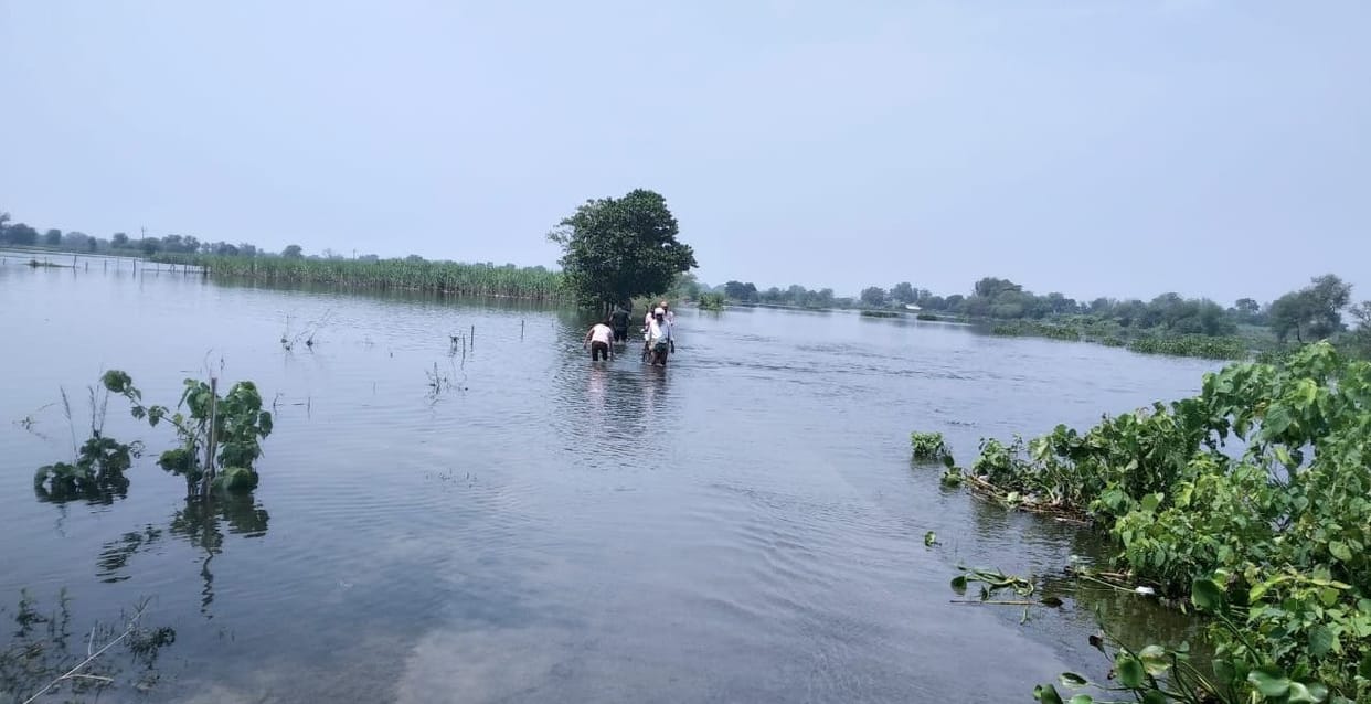 50 villages surrounded by flood water, water flowing on roads