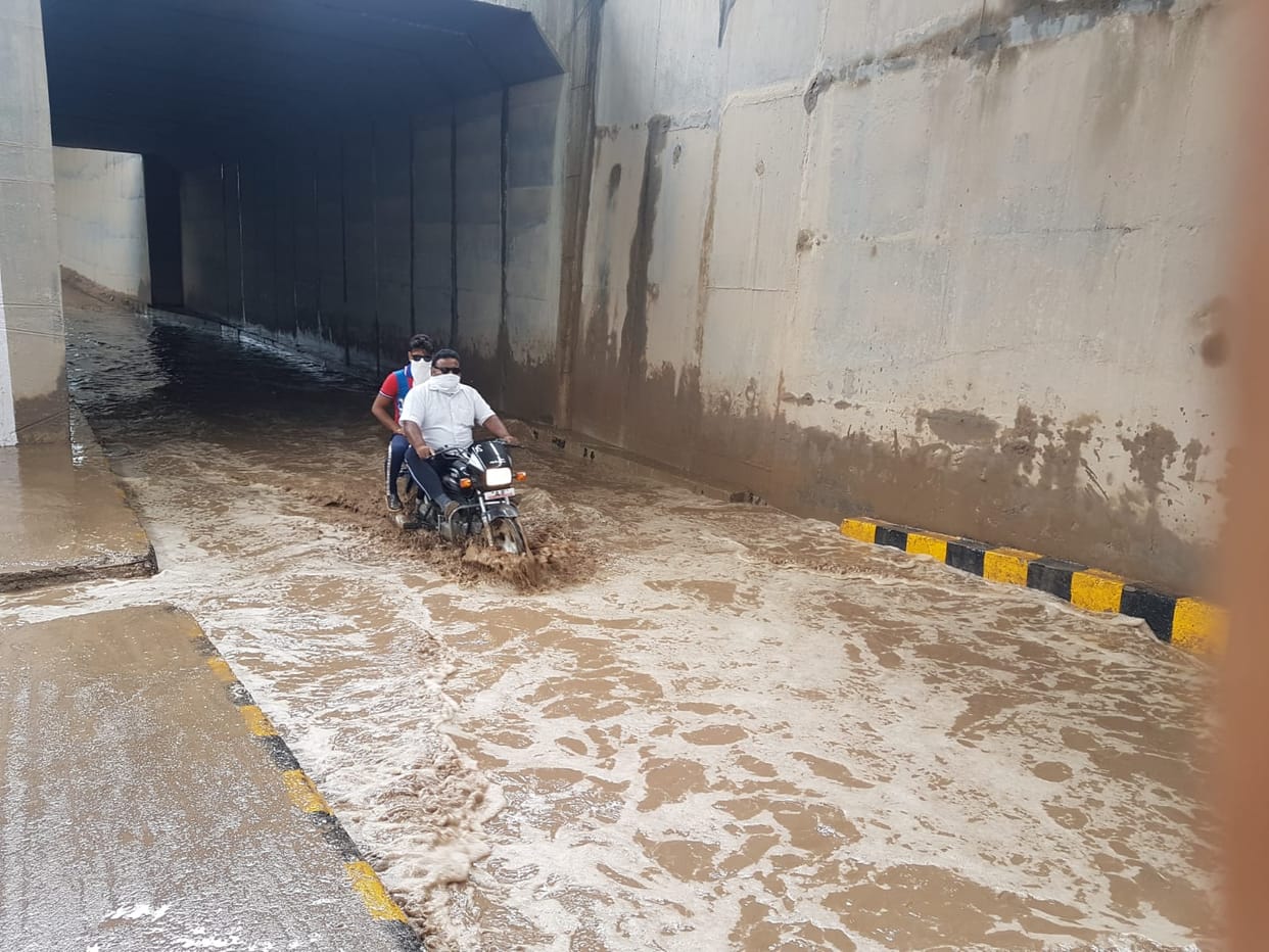 Water filled in the underpath due to rain, drivers leaving their lives at risk