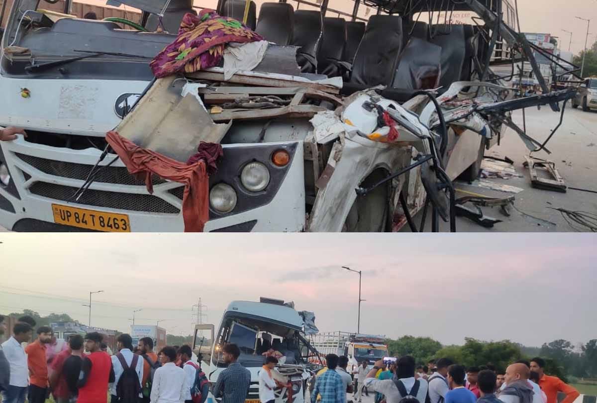 Auraiya: Bus full of students collided with a dumper, seven students injured, angry students blocked the highway