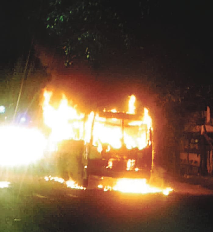The bus caught fire, passengers narrowly escaped
