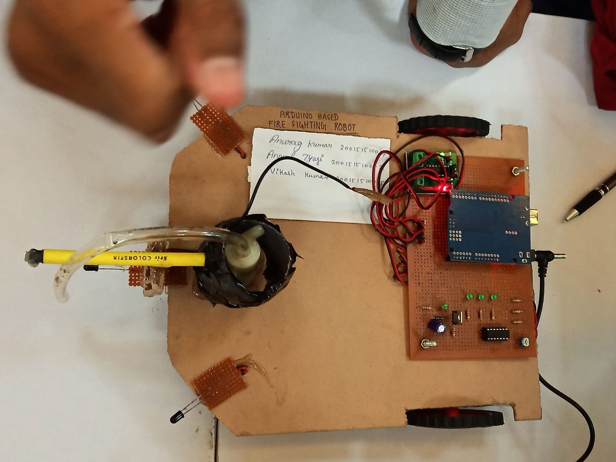 Robotic system will extinguish the fire by detecting the radiation from the sensor