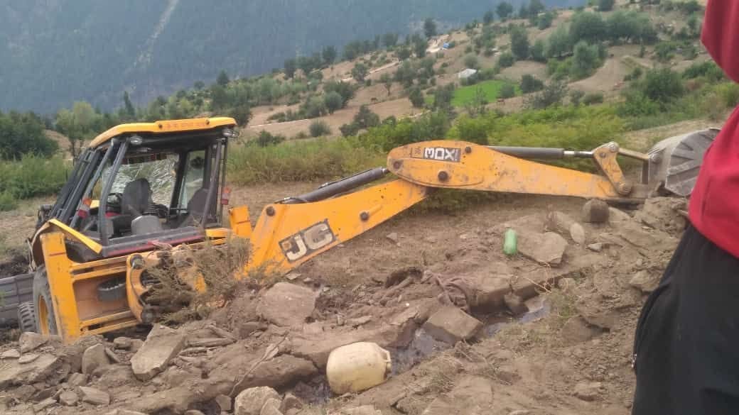 JCB overturned in Pangi, two people injured