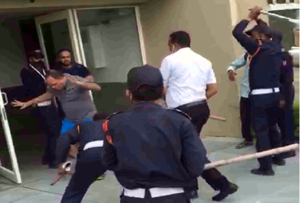 Lotus Boulevard society security guards beats up a man video goes viral on social media