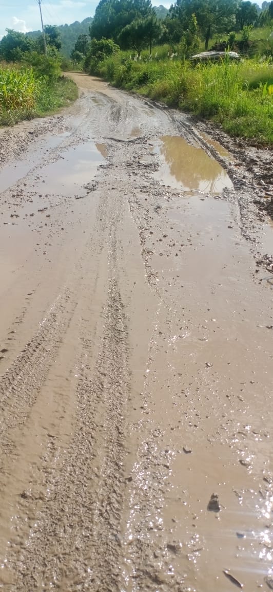 Land slide on Baddi-Ramshehar via Sai road vehicles and people facing hardship while driving