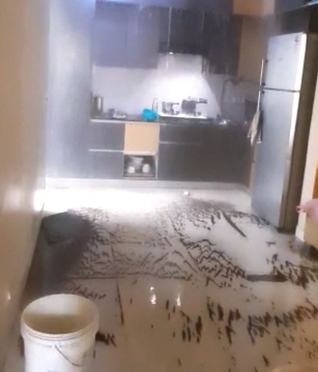 Fire system's pipeline burst, water filled inside the flat