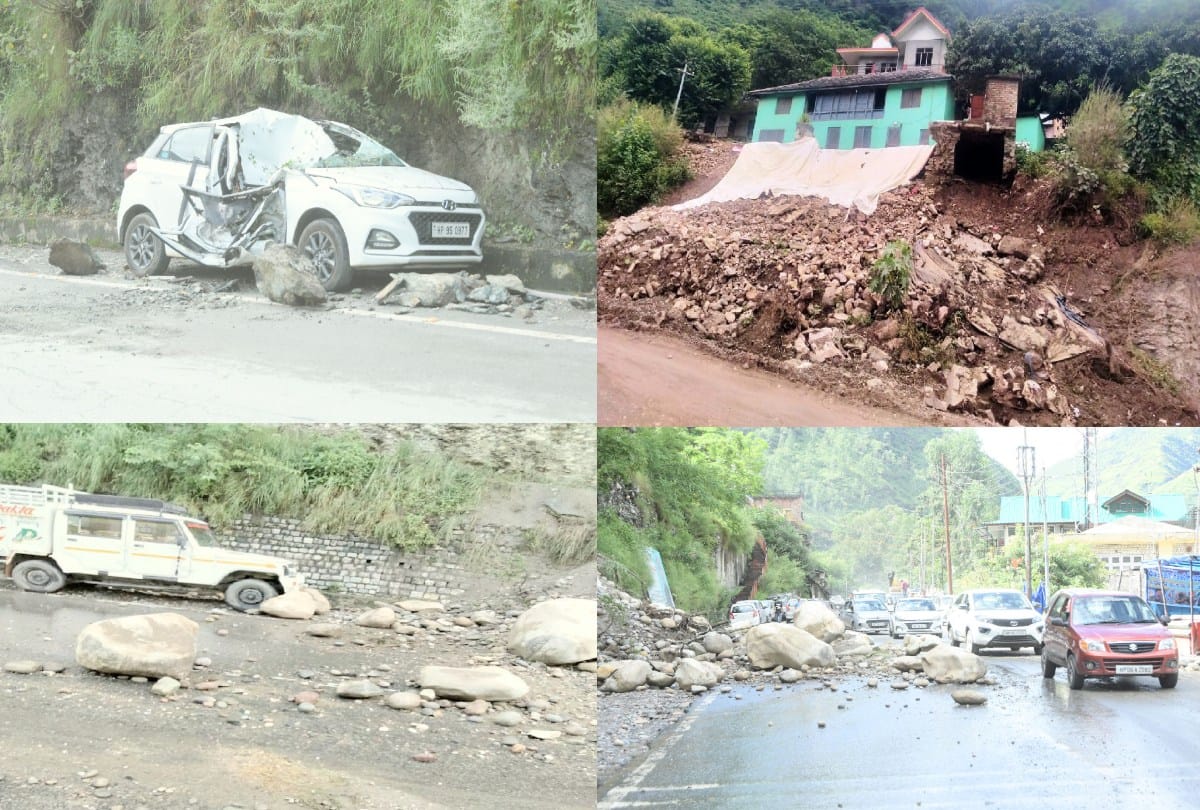 himachal weather update: Highway interrupted due to Heavy rainfall in Rampur, boulders fell on six vehicles, five houses damaged