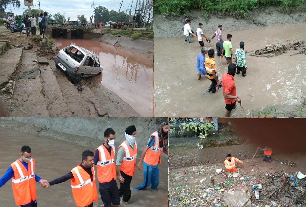 road accident in Jammu Car falls into canal in Mira Sahib Jammu