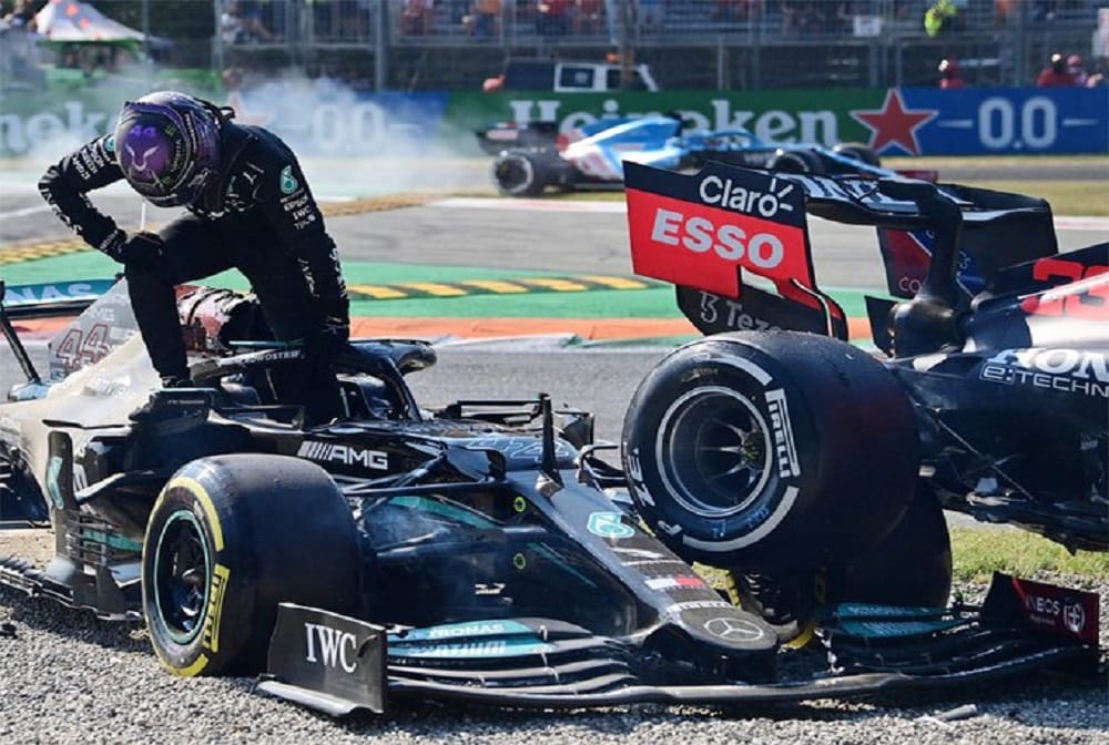 Lewis Hamilton and Max Verstappen collide and crash out of Italian GP