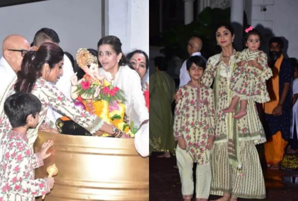 Ganesh Chaturthi 2021 shilpa shetty did ganpati visarjan with family photos and videos goes viral on internet