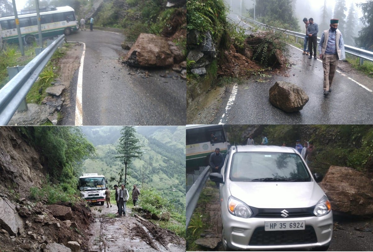 weather update himachal pradesh: landslide at Badhal Shimla national highway 5 Blocked landslide in kullu at many places snowfall in lahaul rohtang