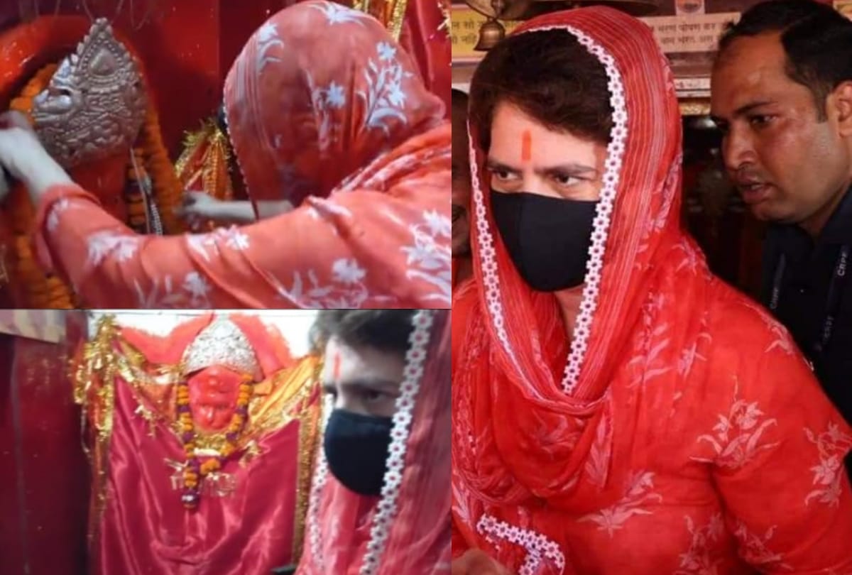 Priyanka Gandhi offers prayer in Hanuman temple in Raebareli.