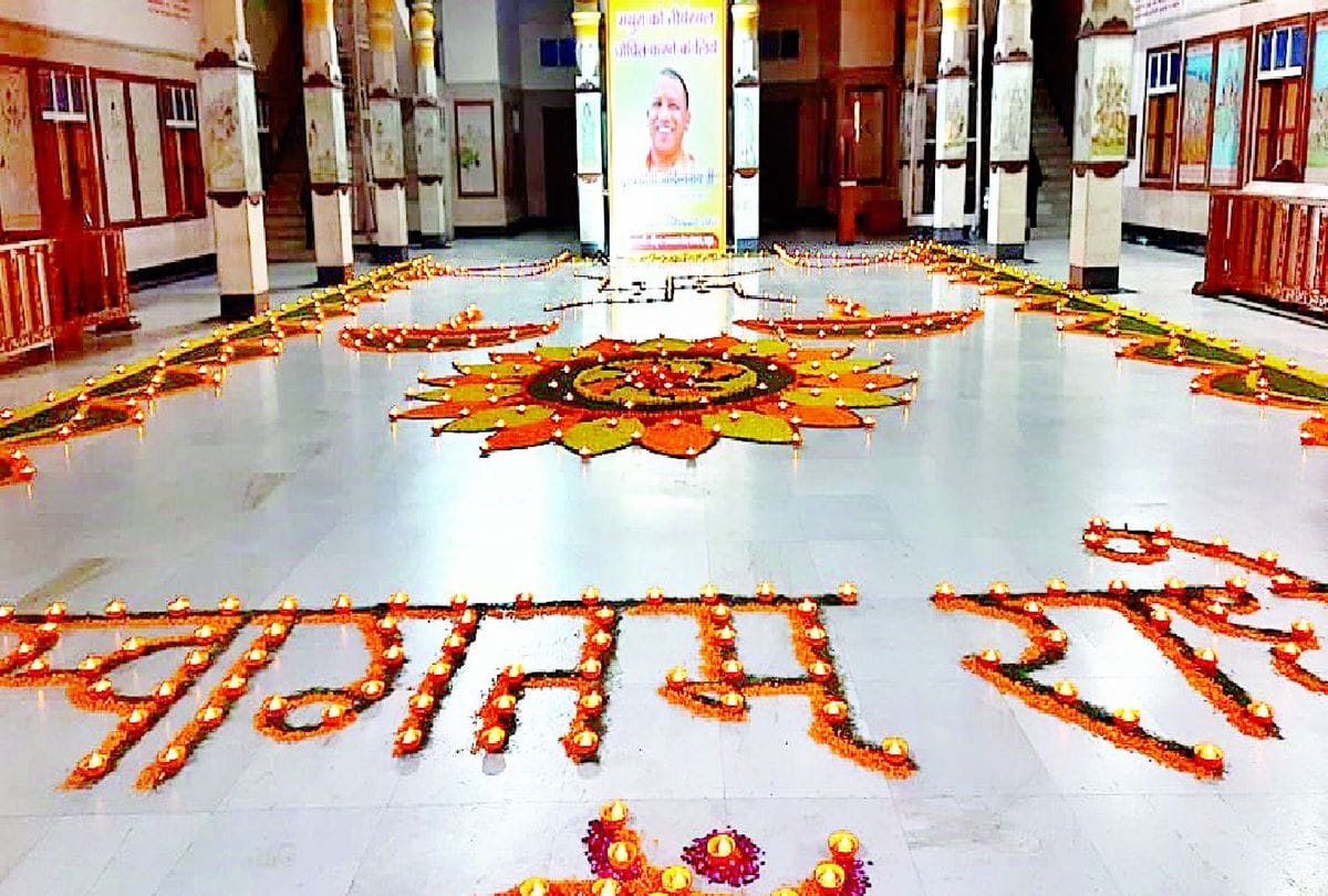 Mathura Shri Krishna Janmasthan lit up with lamps on Radhashtami