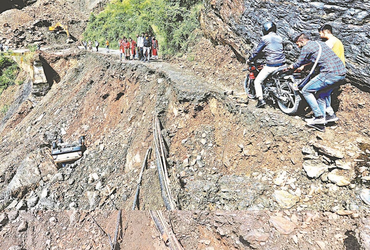 weather update himachal: NH 205 collapses near Judicial Academy Ghandal heavy traffic jam on road 