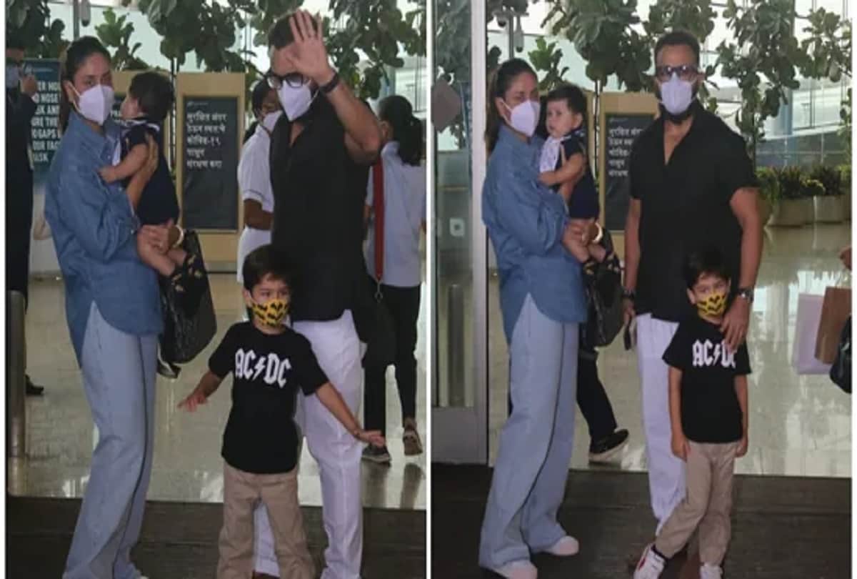 Kareena carries Jeh in her arms as they leave Mumbai with Saif, Taimur See pics