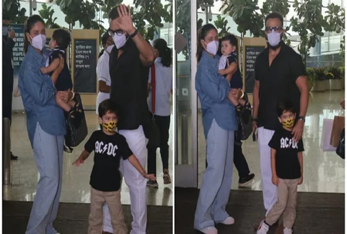Kareena carries Jeh in her arms as they leave Mumbai with Saif, Taimur See pics