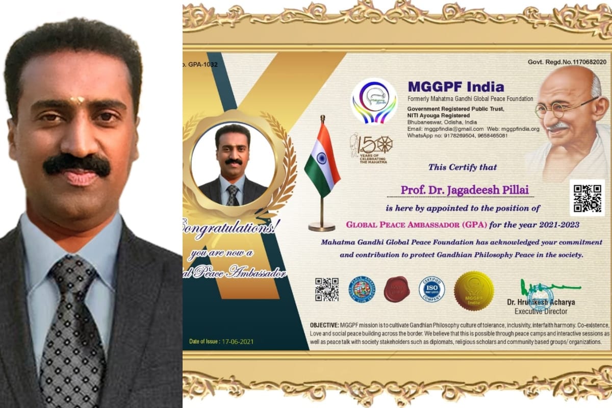 Dr. Jagdish Pillai of Varanasi honored with mahatma gandhi global peace award