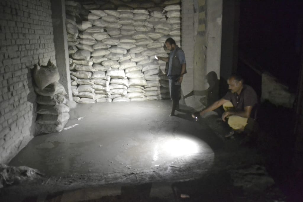 Rain water filled in civil supply warehouse