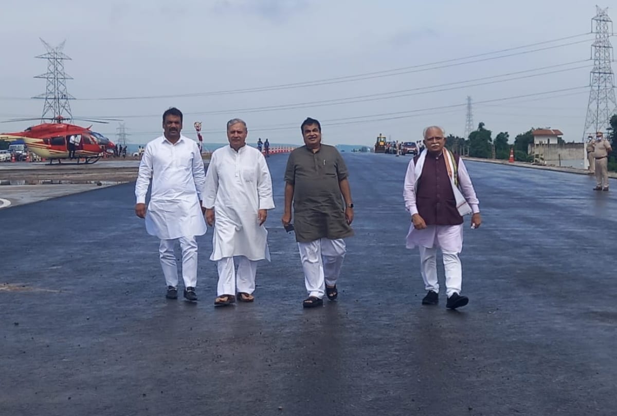 Delhi Mumbai expressway Nitin Gadkari reach gurugram sohna to review progress of project with cm manohar lal