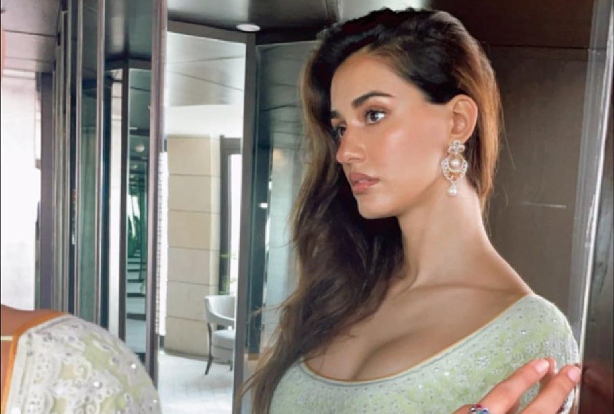 Disha Patani Traditional Look With Lime Green Heavy Anarkali Suit
