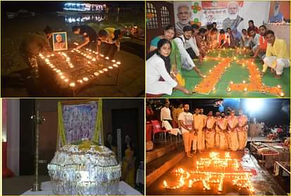 Pm modi birthday in varanasi narendra modi 71th birthday  eve 71 kg cake cut 701 lamps lit at Dashashwamedh Ghat