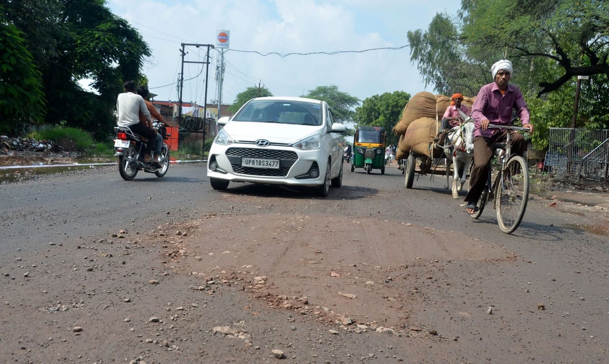 Potholes again in the newly built road near PAC