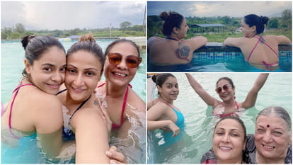 Sumona Chakravarti seen Chilling in the Pool with Friends Urvashi Dholakia and tarana