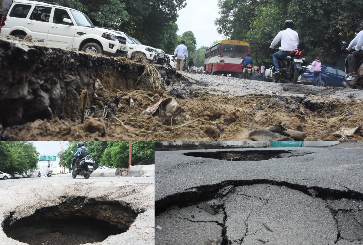 roads are destroyed in Lucknow because of rain.