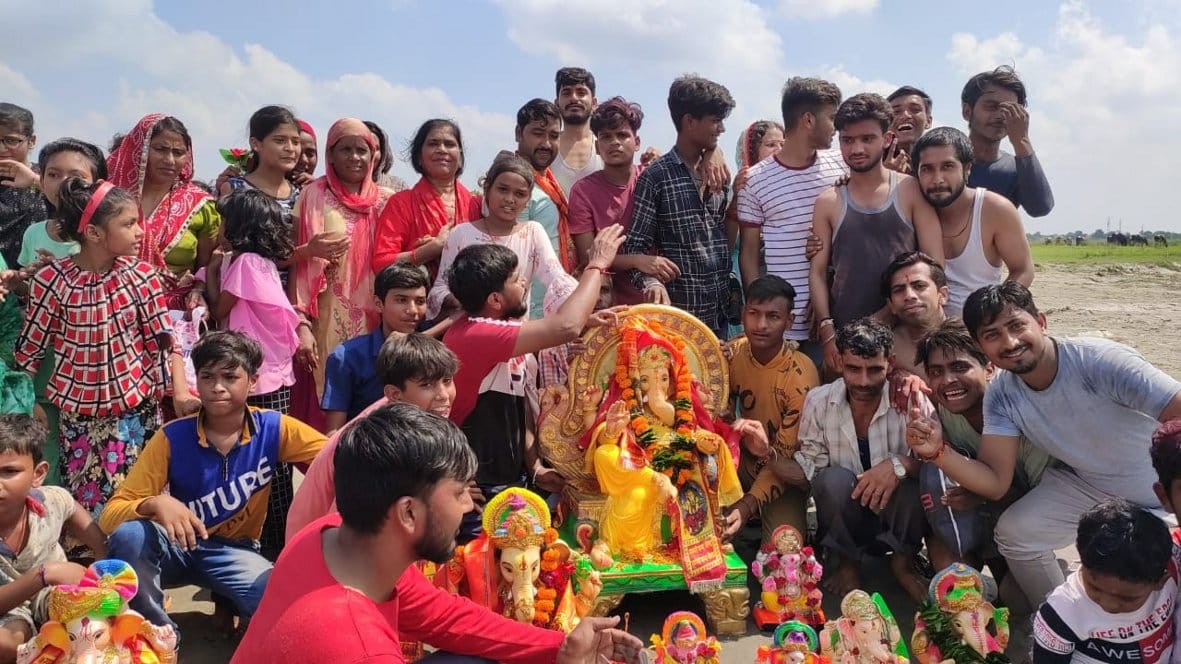 Idol immersion by law at Yamuna Ghat