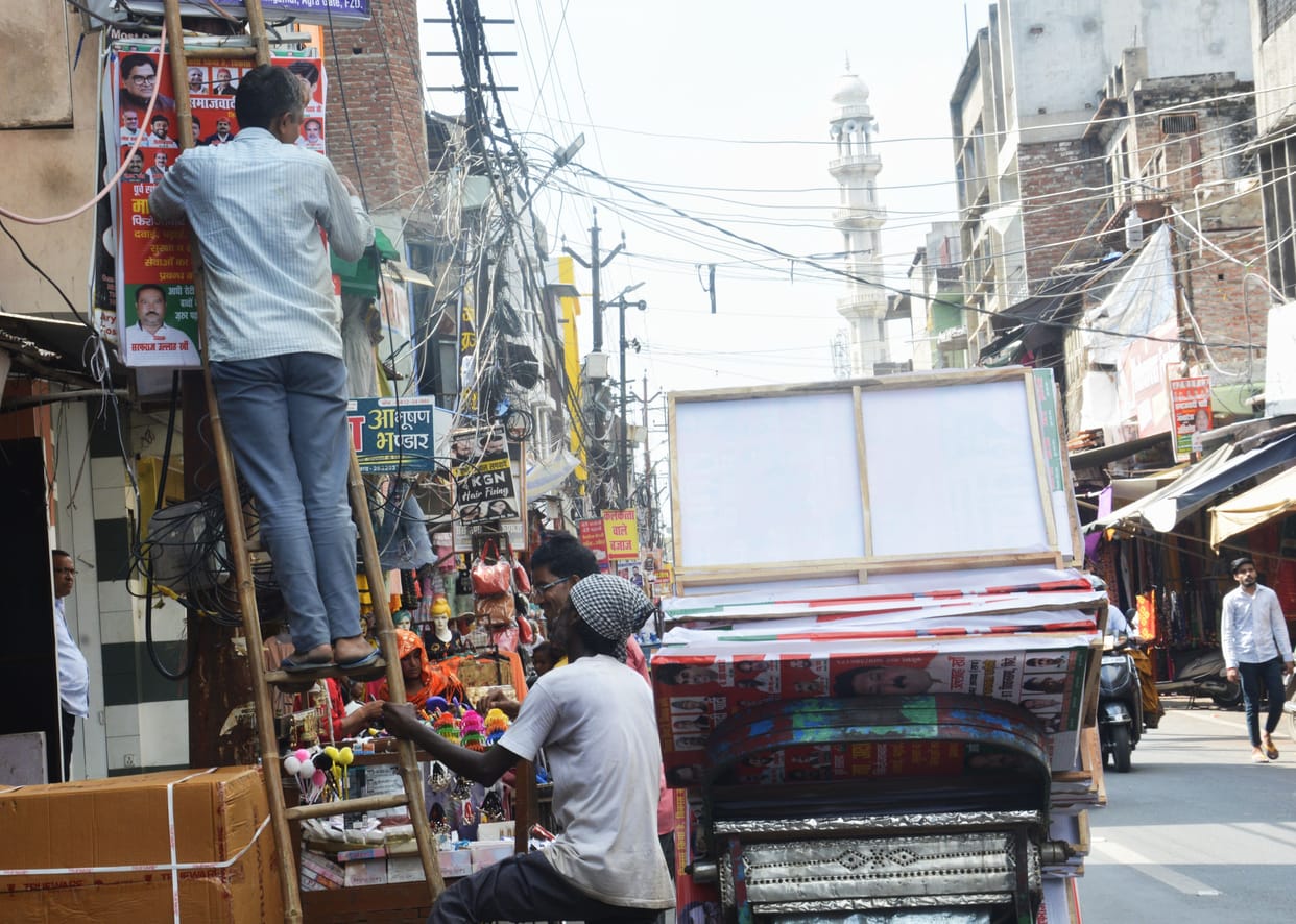 Electric poles were not even spared for publicity, a web has been built in the markets