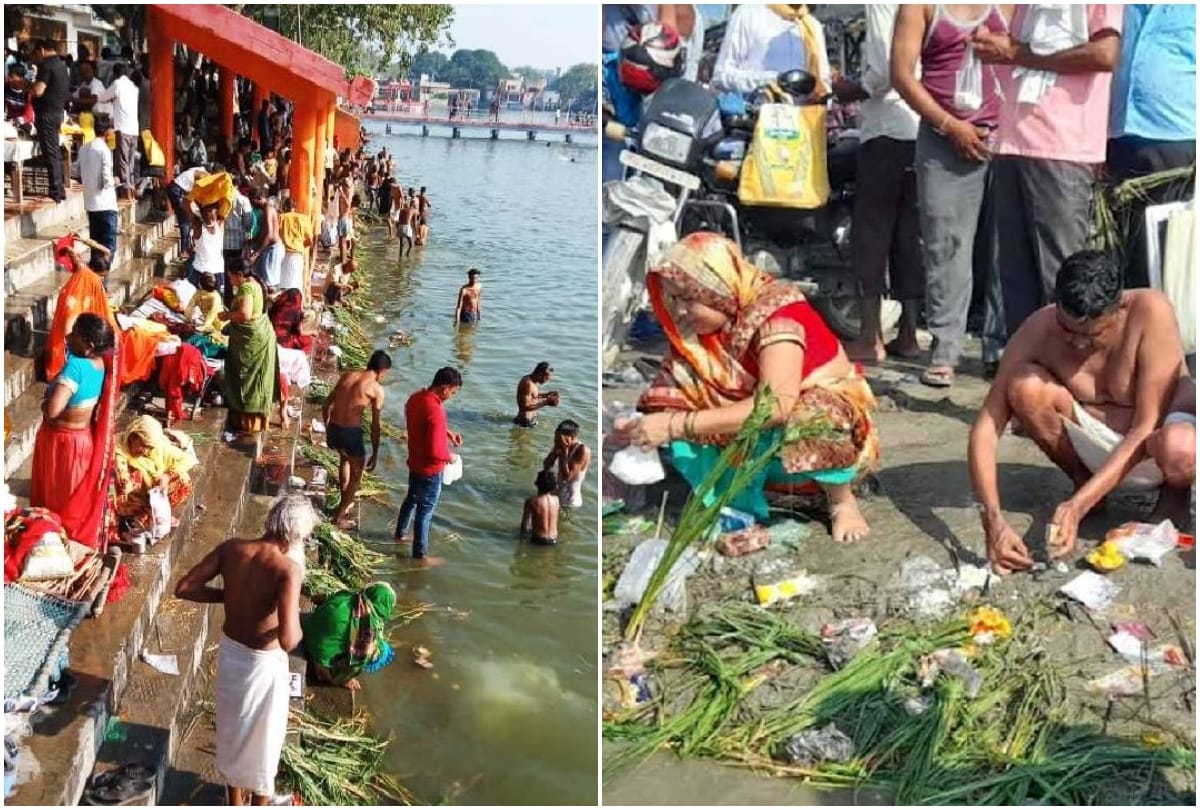 Pitru Paksha 2021 Shradh Tarpan Vidhi Method: Devotees performed shradh at Ganga Ghat in Kasganj