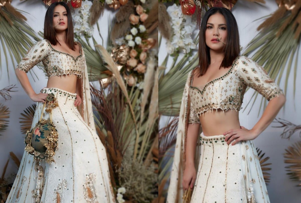 Sunny Leone Wear Chunri Print Lehenga With T Shirt Gets Funky Traditional style