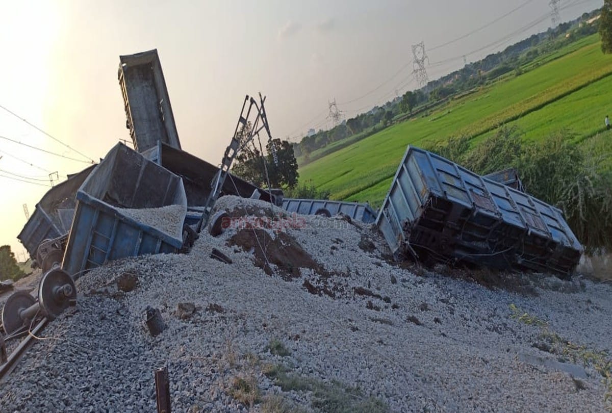 Goods train derailed on Dedicated Freight Corridor rail track Near Etawah Railway Station