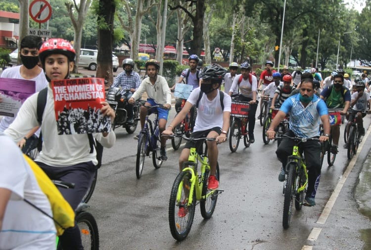 Bicycle rally for Afghan womens rights in Chandigarh