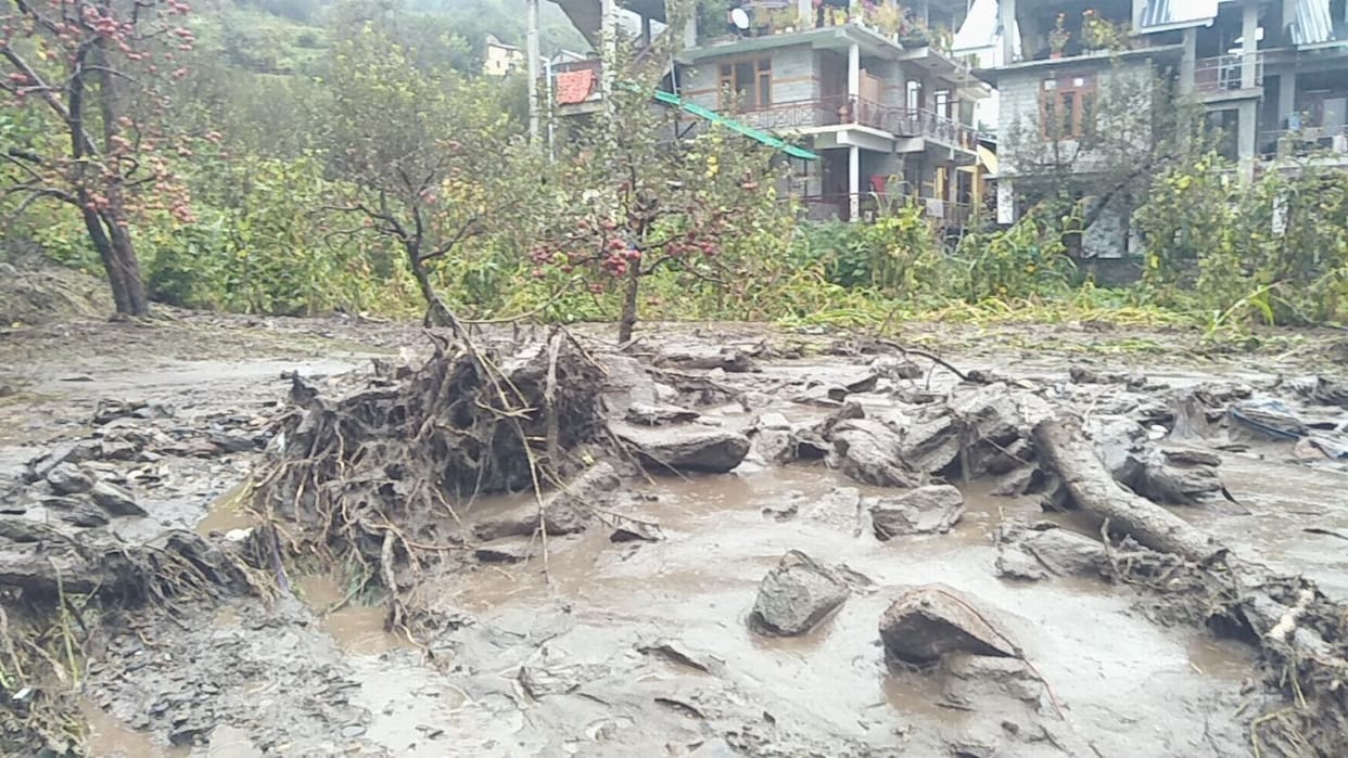 Destruction in Burua caused by breaking the lake in the hill 500 meters away from the village, Along with apples, maize and cabbage crops also suffered heavy damage, The fire department went to the village and got the debris out of the houses
