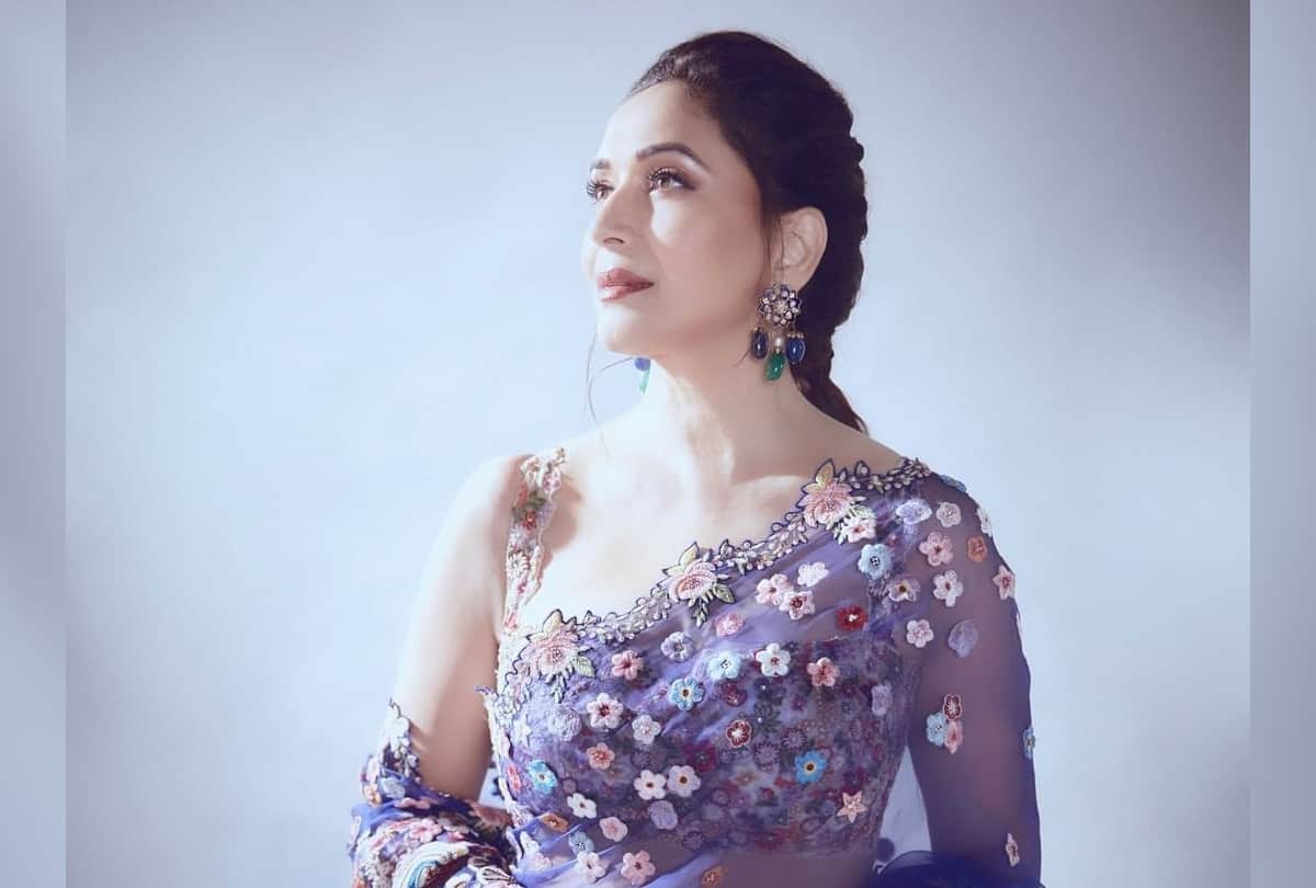 madhuri dixit blue Floral saree Photos and Cost