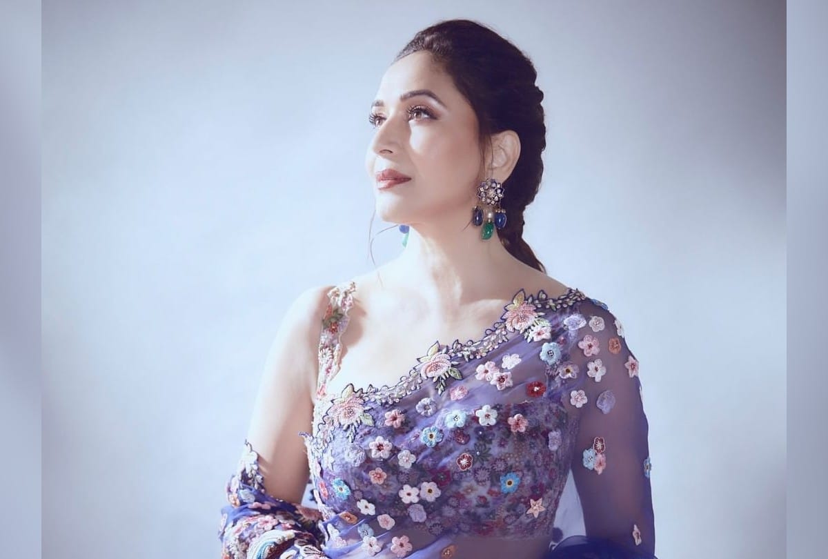 madhuri dixit blue Floral saree Photos and Cost